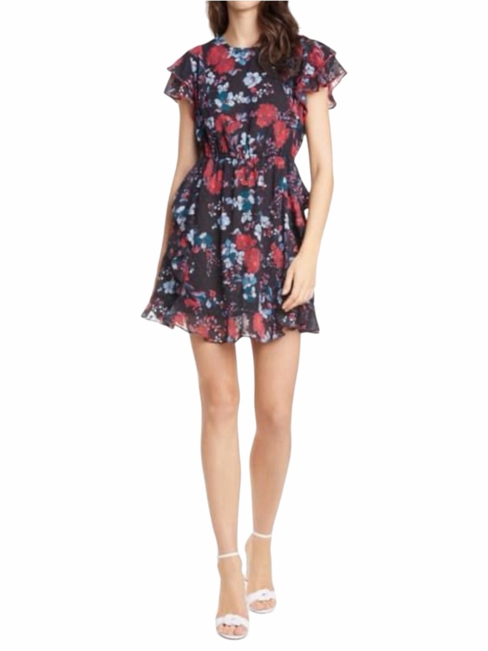 Dolan Chiffon Floral Ruffle Mini Dress Size XS Short Flutter Sleeve